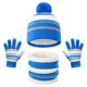 thumbnail image 1 of Conjunto de gorro y bufanda de invierno para niños de poliéster, a rayas con pompón, 3 piezas, cálido, para niños y niñas, ideal para esquí, patinaje, viajes y colegio, 1 of 4