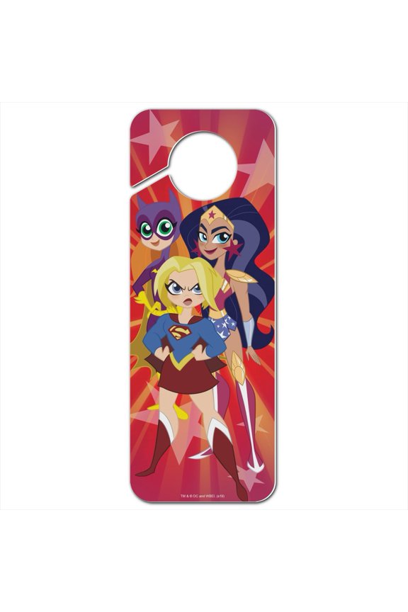 DC Super Hero Girls Girl Group Plastic Door Knob Hanger Sign