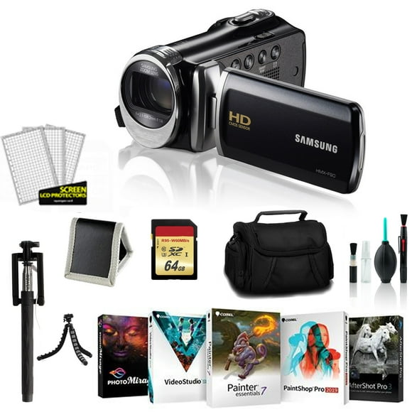 SAMSUNG HMX-F90 HD CAMCORDER Black (HMX-F90BN/XAA) 480/60p Video 52x optical zoom- Bundle with 64GB Memory Card, Carrying Case, Corel Photo-Video-Art Suite + More
