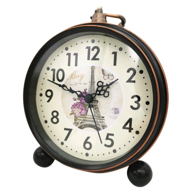 Luz automática, reloj despertador analógico silencioso sin tictac, repetición, pitidos eléctricos ascendentes, ajuste Torre Gloria Despertador de cabecera retro