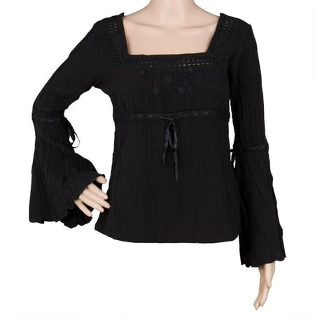 - Embroidered - Black Gauze Blouse