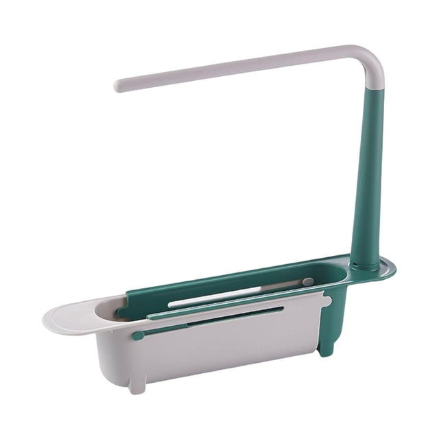 Bewildely Soporte de esponja y toallero ajustables para fregadero telescópico compacto Organizadores de utensilios de cocina Verde 32x6x27cm