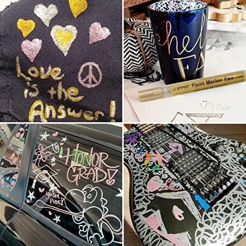 Gold Paint Pens with Silver,Rose Gold, Acrylic paint Pens for Rock Painting, Wood, Fabric, Glass, Canvas, Scrapbooking, Card DIY Metallic Acrylic Marker (2mm)
