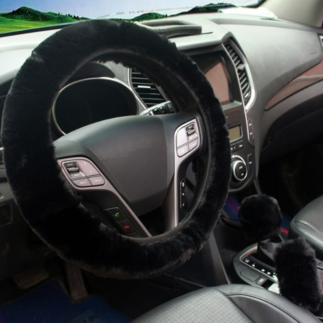 Stylish Faux Wool Steering Wheel Cover Set with Handbrake and Shift Covers