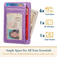 thumbnail image 3 of ComfiTime Slim Men’s Wallet - RFID Minimalist Wallet for Men & Women, Small Thin Leather Wallet with ID Window, Credit Card Holder Front Pocket Wallet, Travel Accessories & Gift Box, Glitter Purple, 3 of 11
