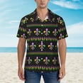thumbnail image 2 of Xecao Mardi Gras Fleur de Lis print Hawaiian shirt - a stylish short-sleeve button-down for men, perfect for casual beach and tropical outings., 2 of 9