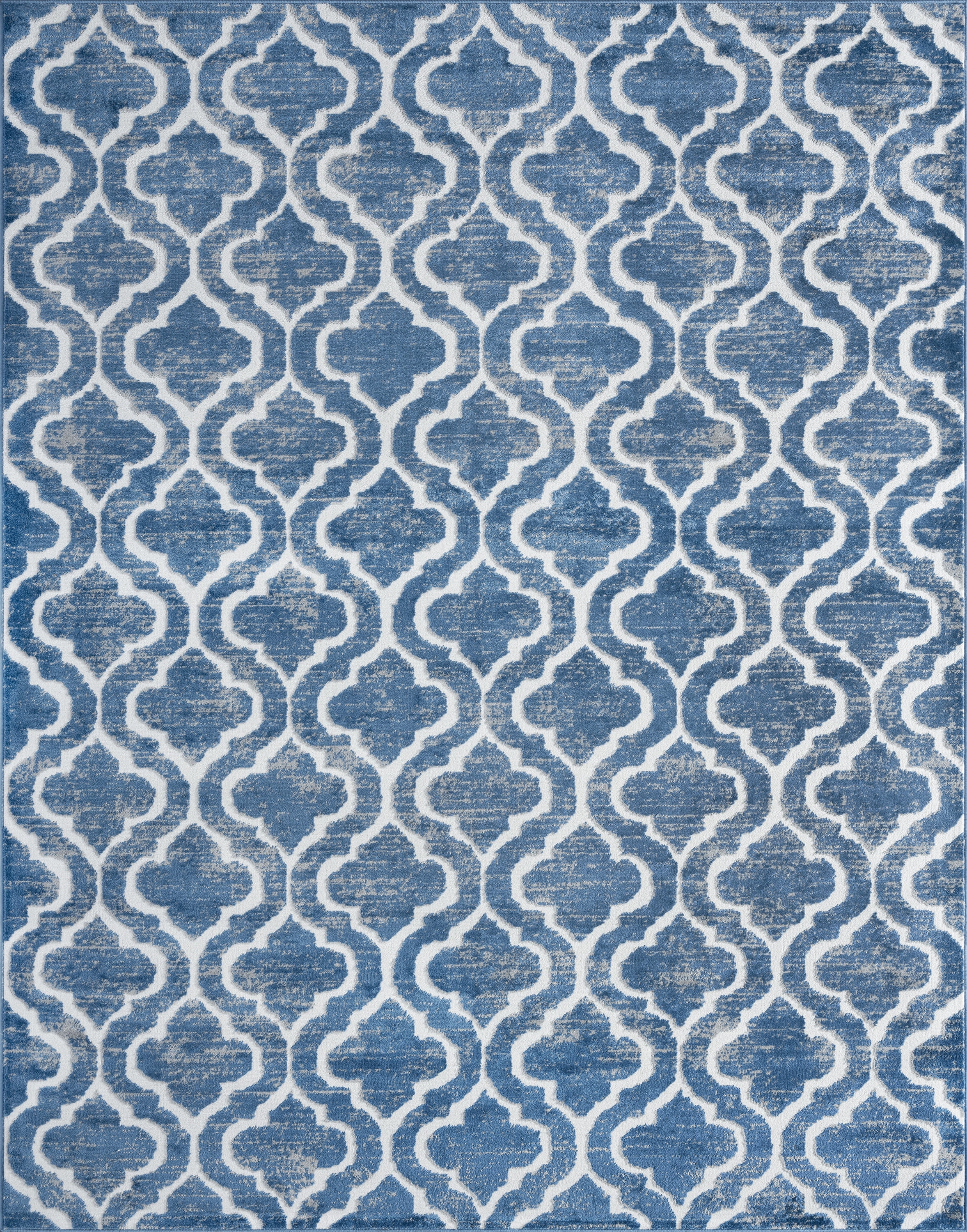 Transitional 8x10 Area Rug (7'11'' x 10'3'') Geometric Blue, White Living Room Easy to Clean