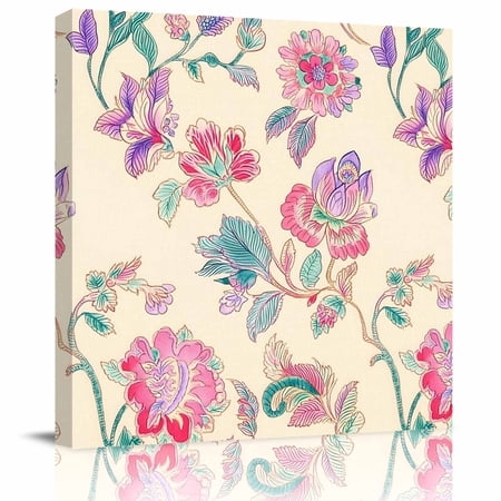 Wall Art Prints Retro Floral Framed Canvas Prints for Bedroom Living Room Bathroom Office Farmhouse Botanical Leaves Flowers Gallery Wrap Wall Art Poster for Gifts Home Decor 8 x8