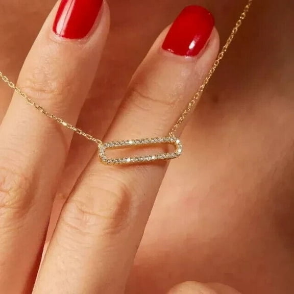 0.50Ct Round Cut Lab Created Diamond Bar 18'' Chain Women's Pendant 14K Yellow Gold Plated 925 Silver