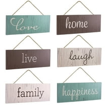 Excello Global Products Hanging Home Decor Sign with Sawtooth Hook and Jute Hanging Rope (Home, Family, Love, Laugh, Live, Happiness in Neutral Colorway) - EGP-HD-0358