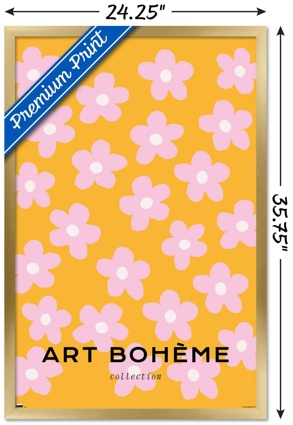 Art Bohème - Pink Flowers Wall Poster, 22.375" x 34" Framed