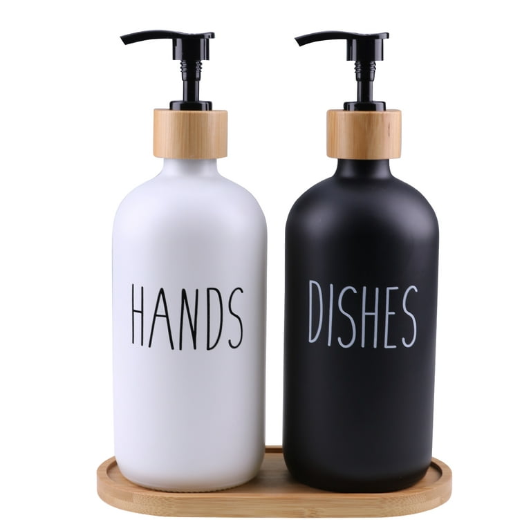 14oz Glass Soap Dispenser With Wooden Tray, 2 Pcs Hand And Dish Soap  Dispenser Set, Kitchen Bathroo