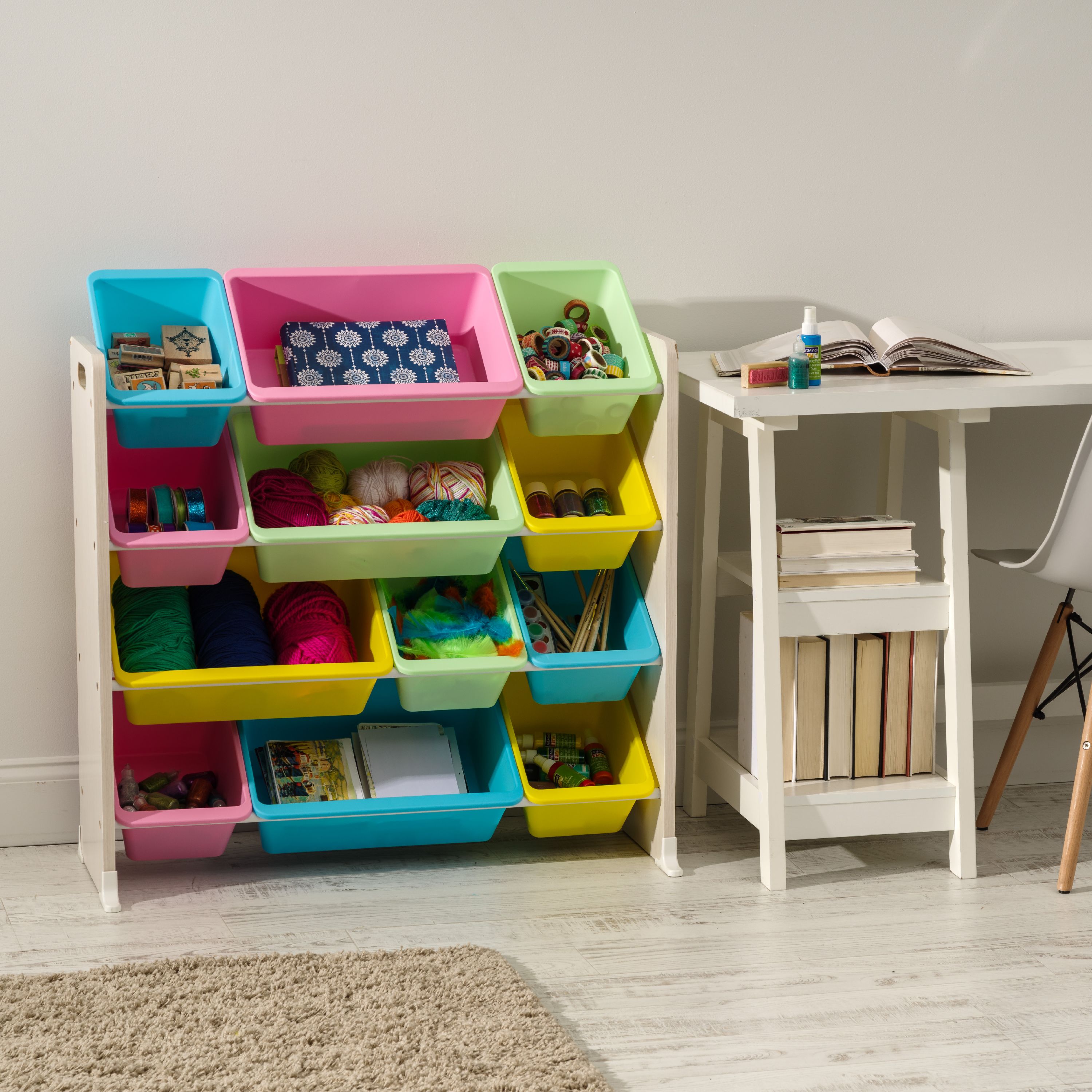 IRIS 4-Tier Storage Bin Rack, Pastel
