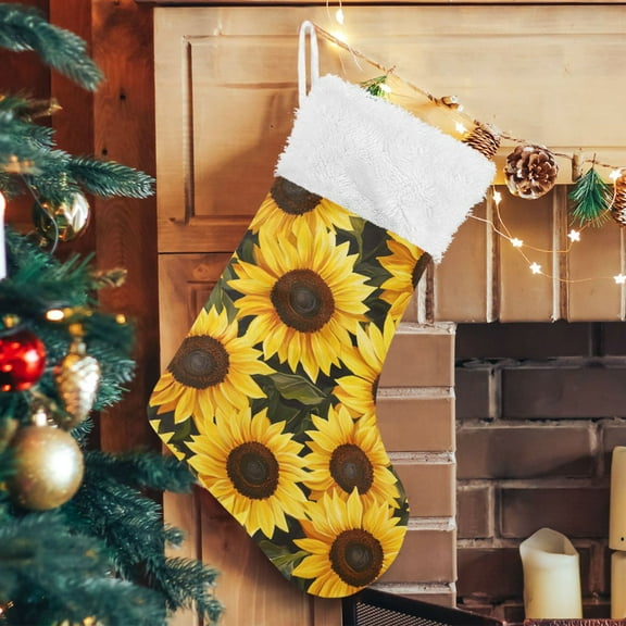 RMDQTR Christmas Stockings for Xmas Gifts - Large Size Festive Holiday Decor for Family Sunflowers Pattern