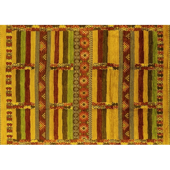 Ahgly Company Machine Washable Indoor Rectangle Oriental Yellow Industrial Area Rugs, 7' x 10'