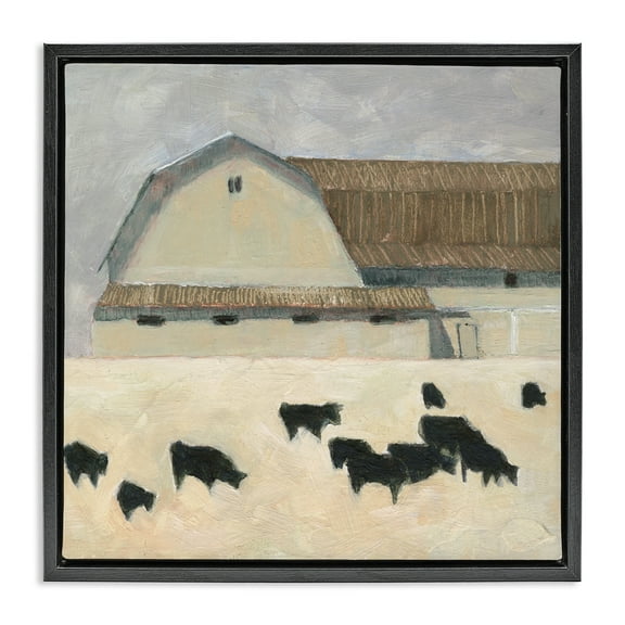 Stupell Industries Grazing Black Farm Cattle Animals & Insects Painting Black Floater Framed Canvas Art Print Wall Art, 18 x 18