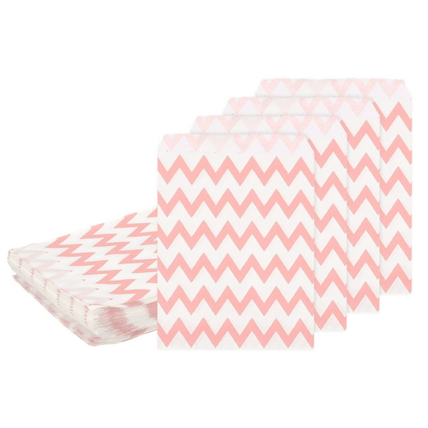 Uxcell 100Pcs Bolsas de Papel Kraft para Dulces, 7" x 5" Bolsas a Prueba de Grasa, Bolsas de Favor Planas, Bolsas Pequeñas para Regalos, Olas Rosas