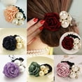 thumbnail image 1 of Anvazise Lady Girl Chic Sweet Rose Flower Faux Pearls Hairband Ponytail Holder Hair Band Green, 1 of 13