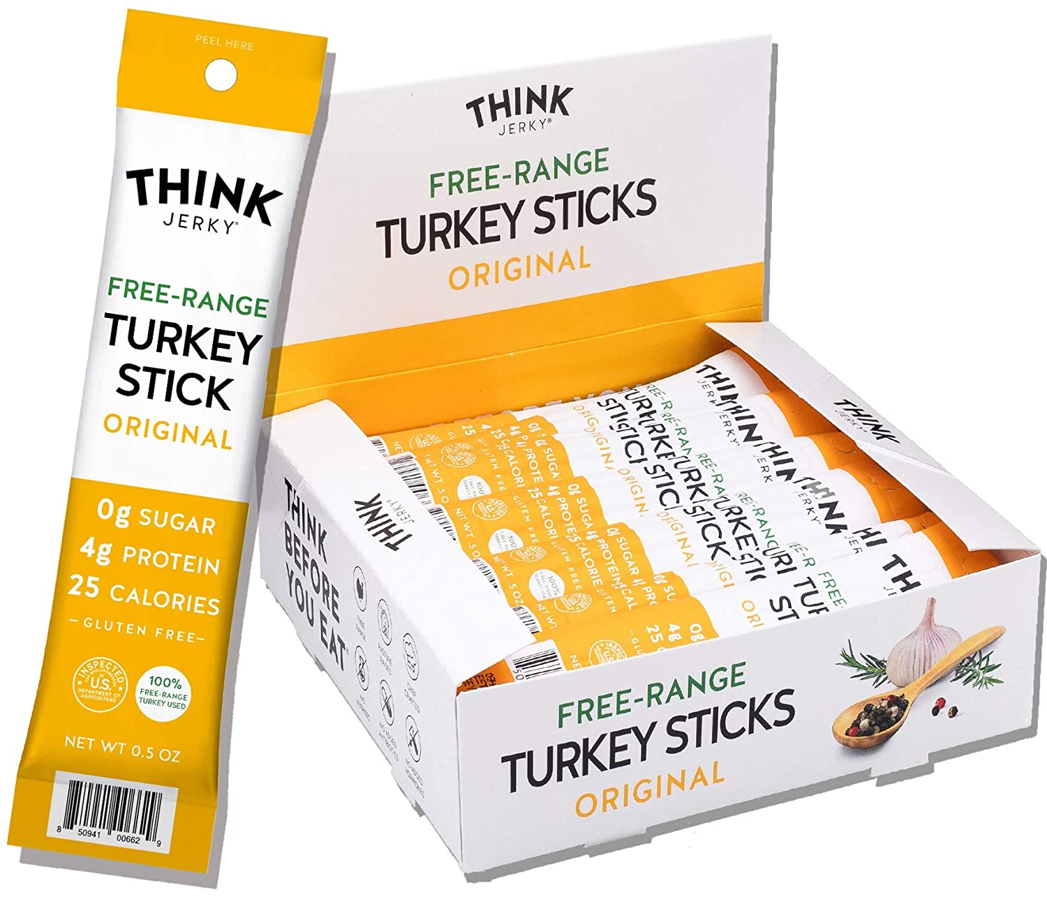 Original FreeRange Turkey Sticks by Think Jerky — Sugar Free, Gluten