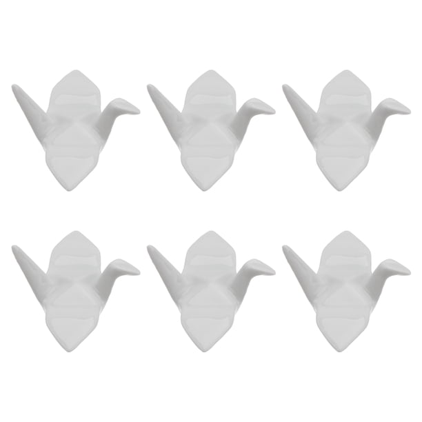 6 soportes para palillos de cerámica estilo japonés, hechos a mano, con diseño de mil grullas de papel. Soporte para palillos y tenedores - 5,5 x 5 x 3 cm (Blanco)