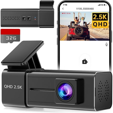 UDH 2.5K Wi-Fi Dash Camera with App, Night Vision, G-sensor, 24H Parking, 32GB SD Card