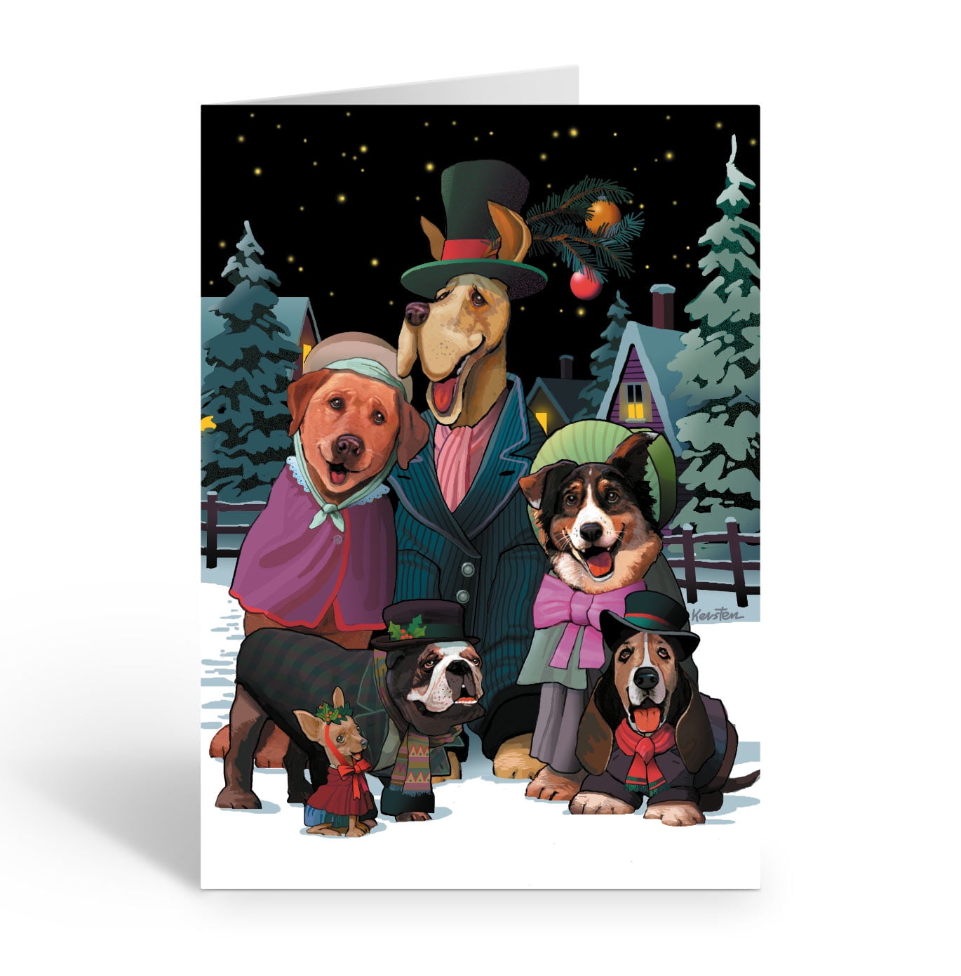 French Bulldog Tan Dog Cartoon in Snow Christmas Holiday Greeting Cards 5 x 7 inches Set of 25 