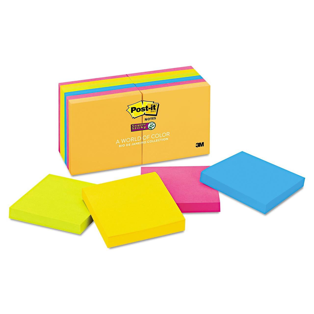 Postit Notes Super Sticky Pads, 3 x 3, 90 Sheet Pads, 12 Pads, 1,080 Total Sheets, Select Color