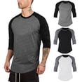 thumbnail image 1 of Mens Boy Raglan 3/4 Sleeve Baseball Plain Tee Sports Blouse T-Shirt Tops M-2XL, 1 of 5