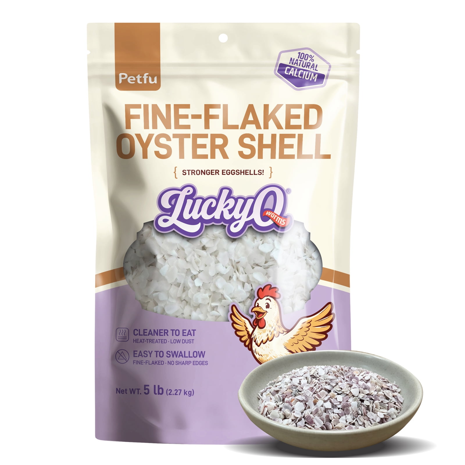 LuckyQworms Flaked Oyster Shell 5 lbs, Fine‑Flaked 3‑5mm, 40% High Calcium Poultry Grit for Laying Hens, Chickens, Ducks & Backyard Poultry | Supports Strong Eggshells & Bones