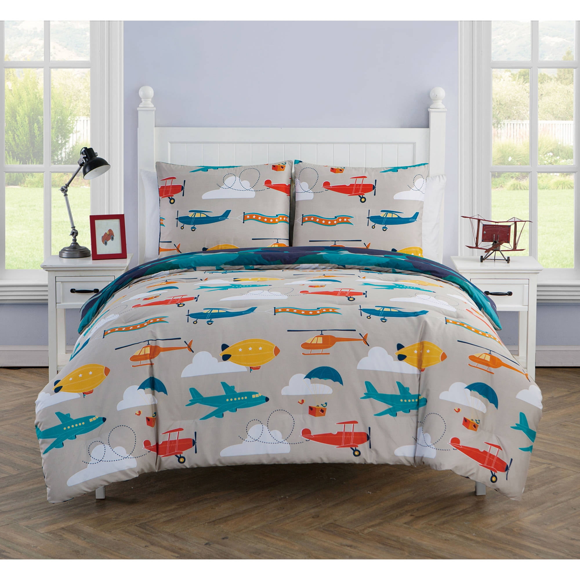 vcny home glider plane kids reversible bedding comforter set shams plane sheet set