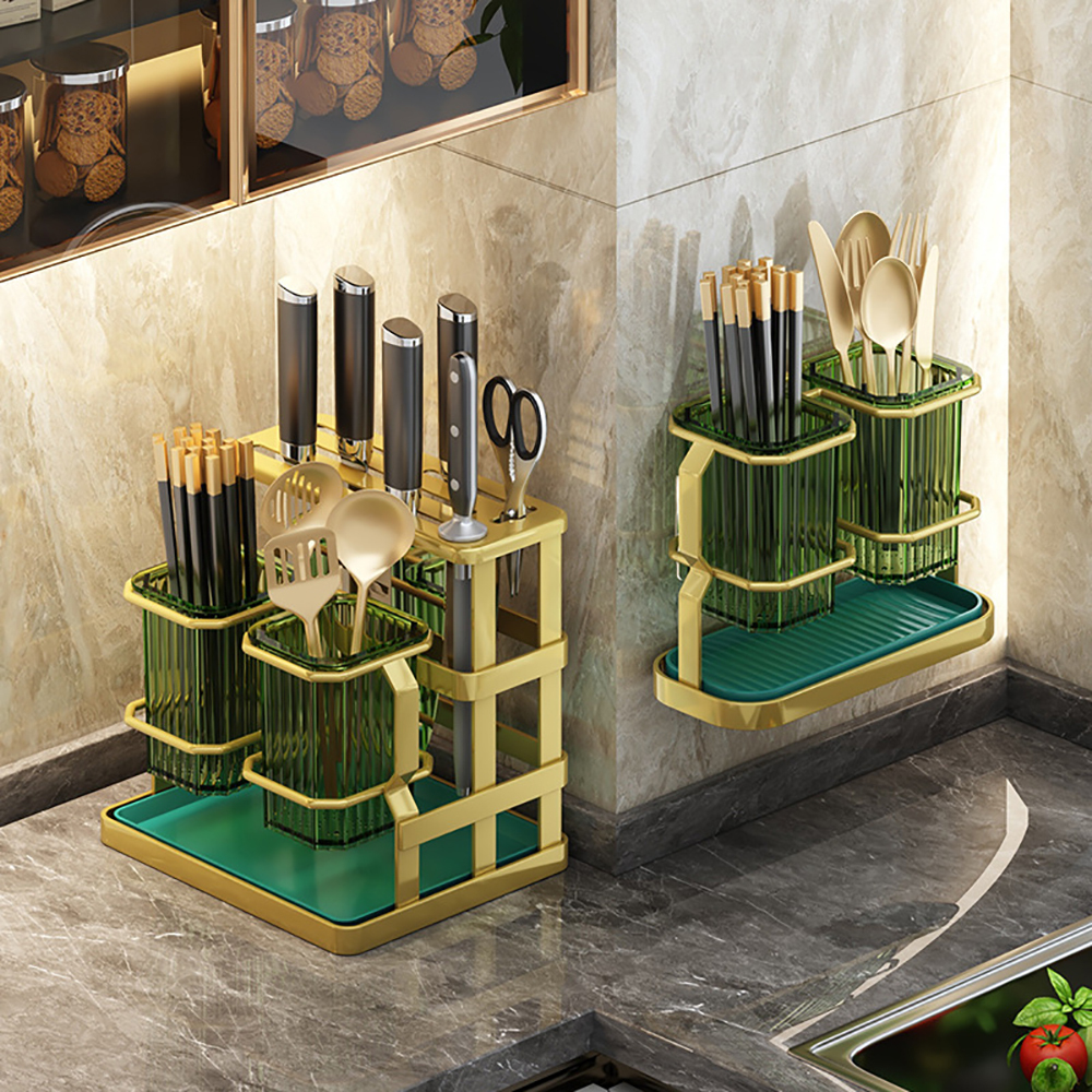 Kitchen Utensil Organizer, Countertop Cutlery Storage Rack with Knife Holder(White)