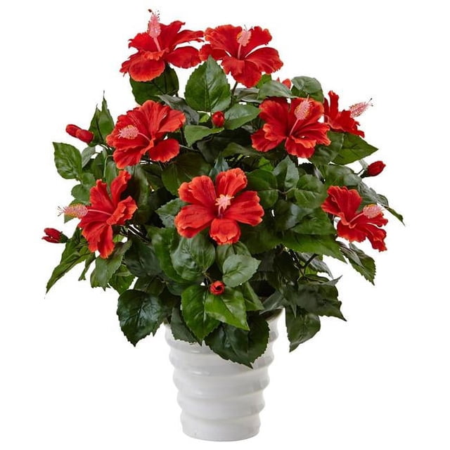 Nearly Natural 6976 Hibiscus in Swirl Planter