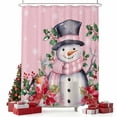 thumbnail image 2 of Pink Snowman Shower Curtain, Christmas Poinsettia Winter Snowflake Waterproof Fabric Shower Curtains with 12 Hooks, Bathroom Curtain Set for Bathroom Accessories Decor, 60 x 72 Inches, 2 of 9