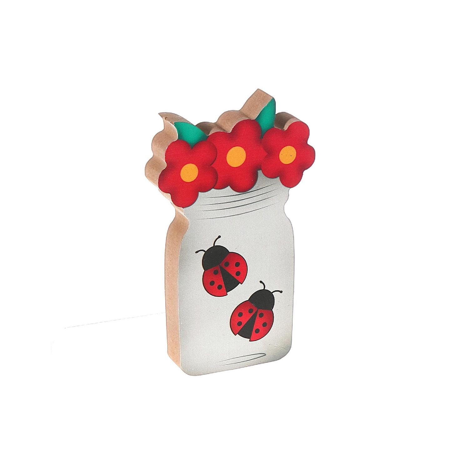 IH Casa Decor En Bois Ladybug Mason Jar Décor