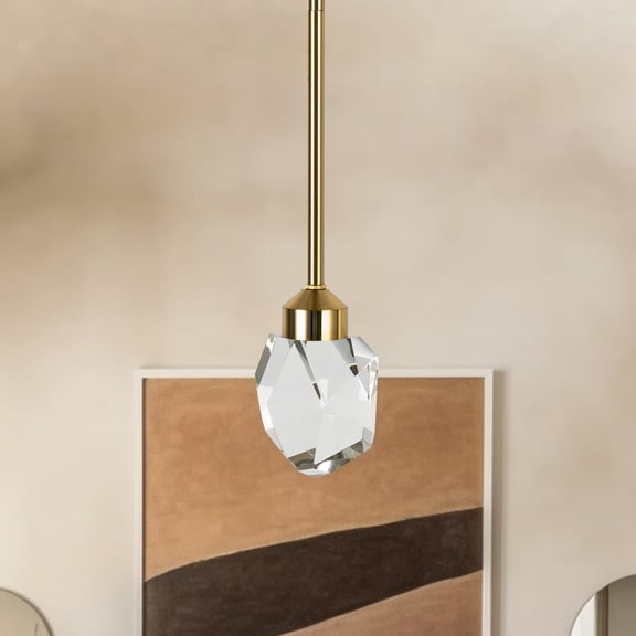 YANSUN Modern Gold Pendant Light 1-Light LED Diamond Hanging Light Fixture, 5W Integrated LED, 3000K Warm Light, Luxury Minimalist Ceiling Light for Kitchen Island, Dining Room, Bedroom