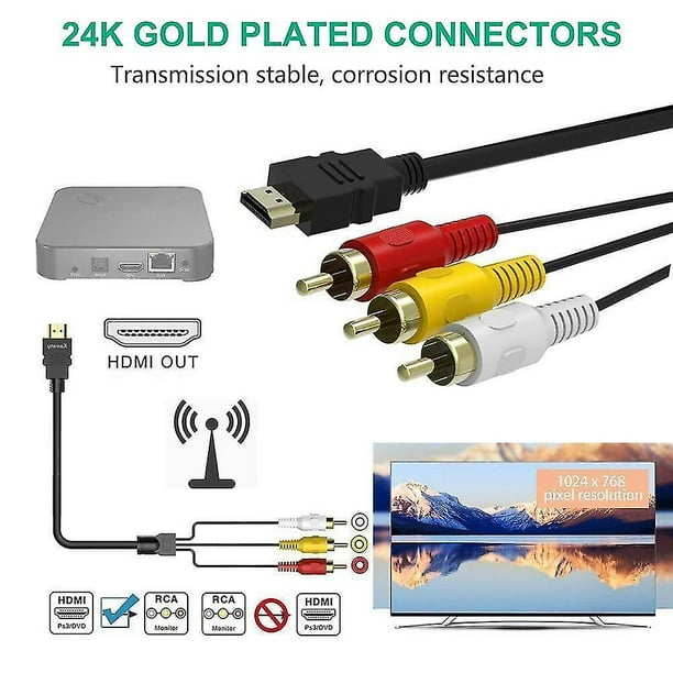 Cable Hdmi a Rca 1080p 5 pies 1 5 m Hdmi macho a 3 rca Video Audio Av Cable conector adaptador transmisor para TV HDTV DVD YONGSHENG 8390605781193 Bodega Aurrera en linea