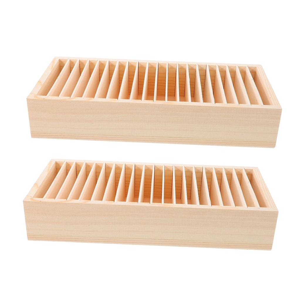 Worgeous 2pcs Wooden Index Card Box Multi-Compartment Greeting Cards Box Detachable Wood Jewelry Organizer For Office Business Cards Desktop Storage