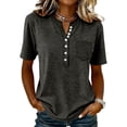 thumbnail image 2 of Shirts for Women V Neck Button Down Dressy Casual Henley Shirts for Women Summer Short Sleeve Trendy Relaxed Fit Basic T Shirts Dark Gray S, 2 of 7