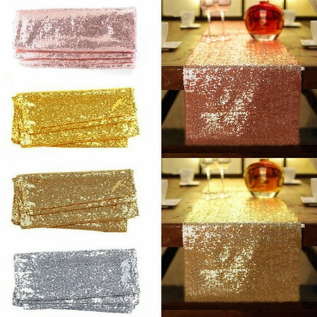 Sequin Table Runners, Glitter Rose Gold Silver Champagne Blue White Tablecloths Cover for Wedding Banquet Event Birthday Party Christmas Holiday Dining Room Kitchen Decoration, 30 x (Best Value Champagne To Serve A Party)