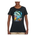 thumbnail image 2 of Pair of Dolphins Swimming in Ocean Animal Lover Womens Graphic T-Shirt, Black, Small, 2 of 3