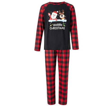 

Matching Christmas Family Pajamas Sets Cute Santa Claus Reindeer Print Pjs Plaid Long Sleeve Tops and Bottom Holiday Sleepwear