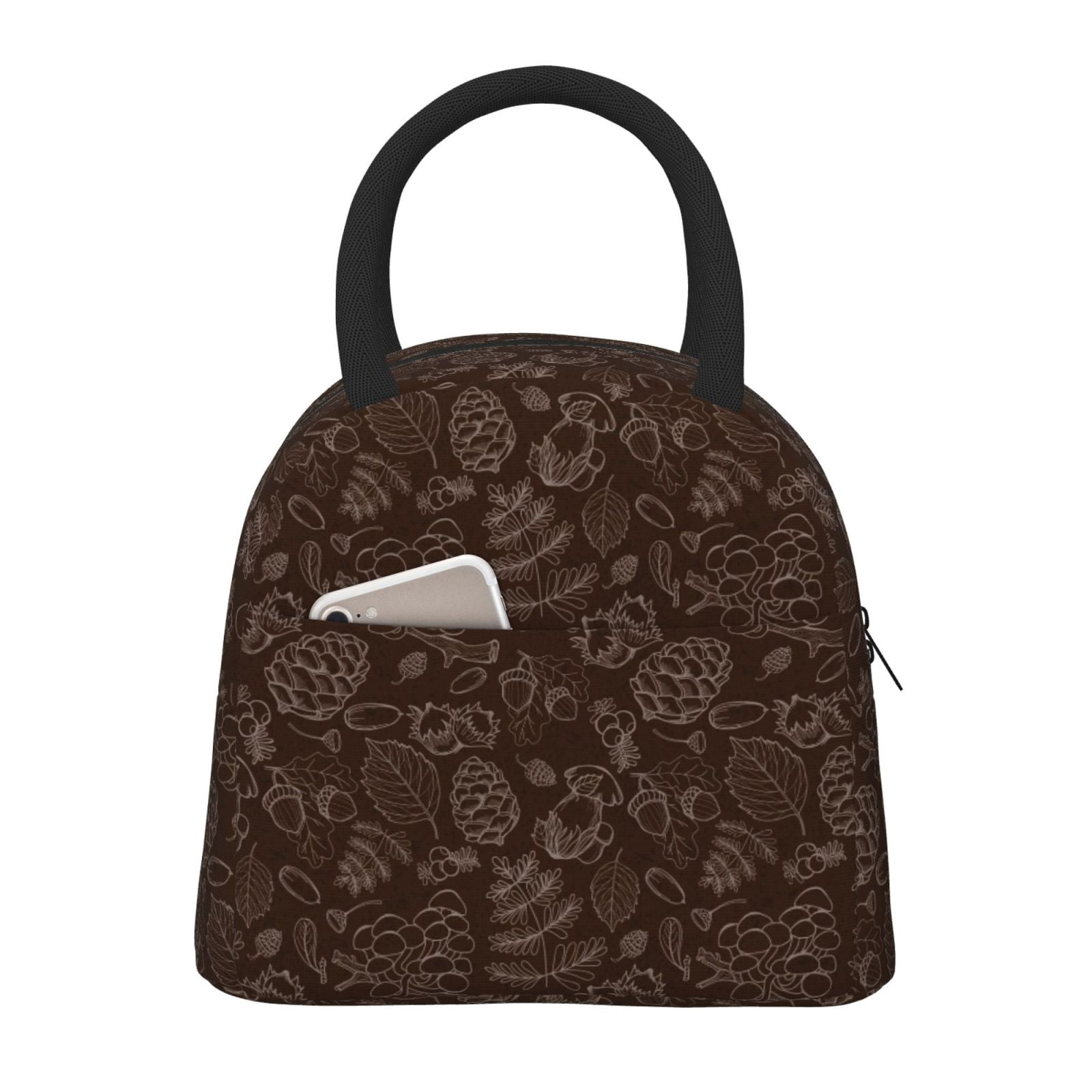 Lsque Sac à Lunch Imprimé Plantes Brunes d'Automne, Boîte à Lunch Isolée, Petits Contenants Alimentaires Étanches Réutilisables Sacs à Lunch Grande Capacité