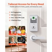 KFFKFF Fingerprint Door Lock Set, Electronic Biometric Deadbolt with Handle, Ergonomic Grip Design, Keyless Entry, Auto Locking, Temporary Code, Privacy Protection Password, Ideal for Home, Silver