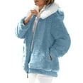 thumbnail image 4 of ZHOGXU Women's Hooded Coat Long Sleeve Solid Color Zipper Plush Drawstring Comfortable Stylish Jacket For Casual Daily Wear Blue M, 4 of 8