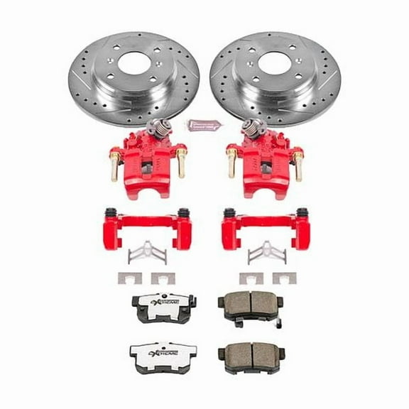 PowerStop Rear Z26 Street Warrior Brake Pad and Rotor Kit with Red Powder Coated Calipers Fits: HONDA Select Models KC407-26