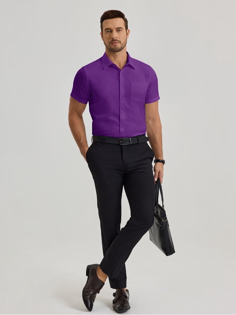 mens purple short sleeve dress shirt Sogami Short Sleeve Dress Shirts for Men Stretch Casual Button Down Shirt, Men's, Size: 2XL, Purple