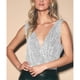 thumbnail image 4 of Women Sleeveless Wrap V Neck Glitter Bodysuit Fashionable Shiny Sequins Backless Bodysuit for Bar Party S Silver, 4 of 4