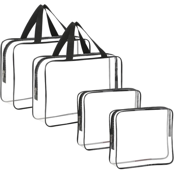 4 Pieces Clear Makeup Bags, Large Clear MakeupToiletry Bag, Clear Plastic PVC Tote Bags with Zipper Handle Portable Travel