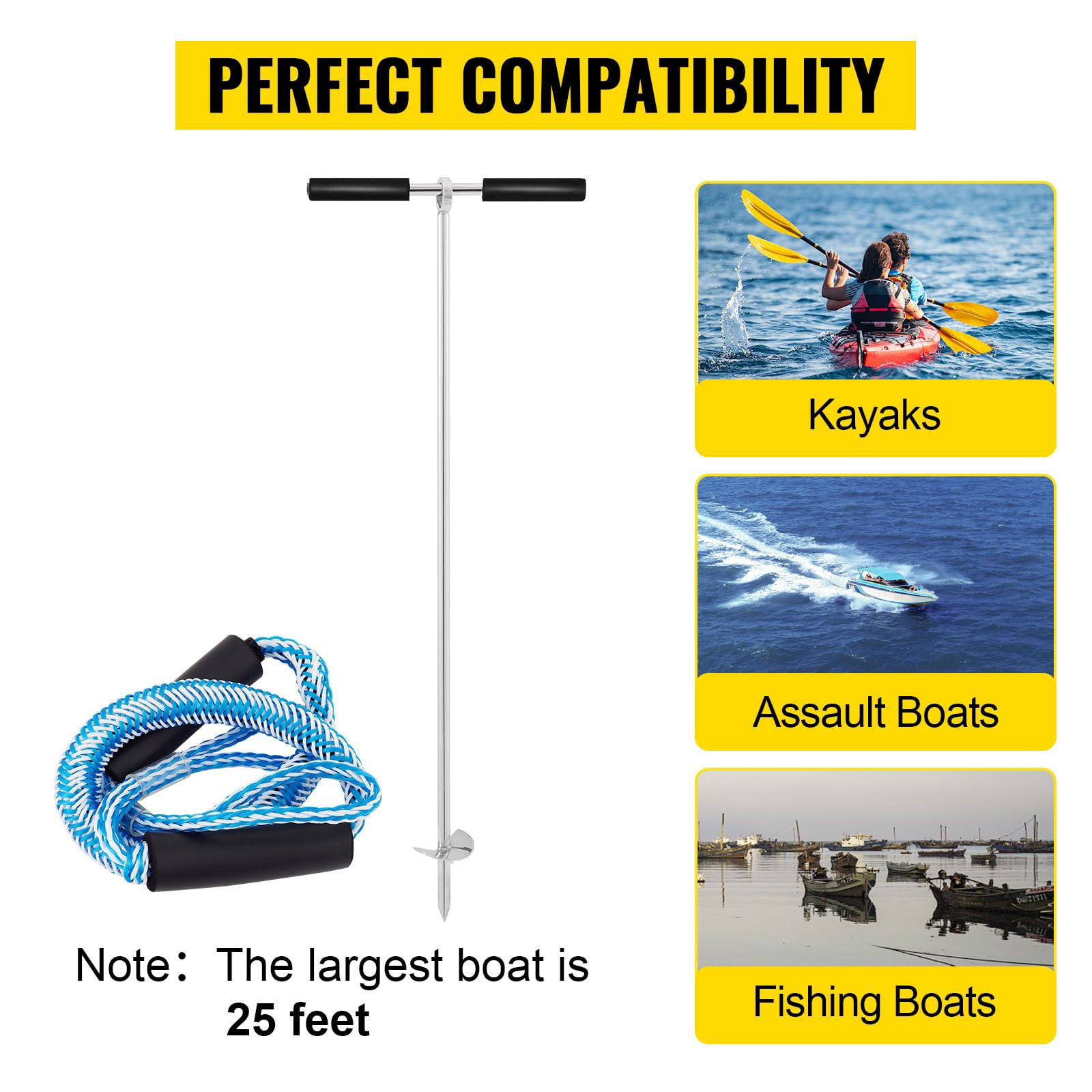 Sand Anchor, 36" Length Auger to The Beach and Sandbar, 316 Stainless Steel Screw Anchor with Removable Handle, Bungee Line & Carry Bag, for Jet Ski PWC Pontoon Kayak