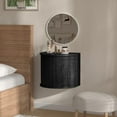 thumbnail image 3 of Pusnapku Floating Nightstand Set of 2, 16.5" Fluted Wall Mounted Bedside Shelf with Storage and Sliding Door, Wooden Curved Side Table for Bedroom, 3 of 9
